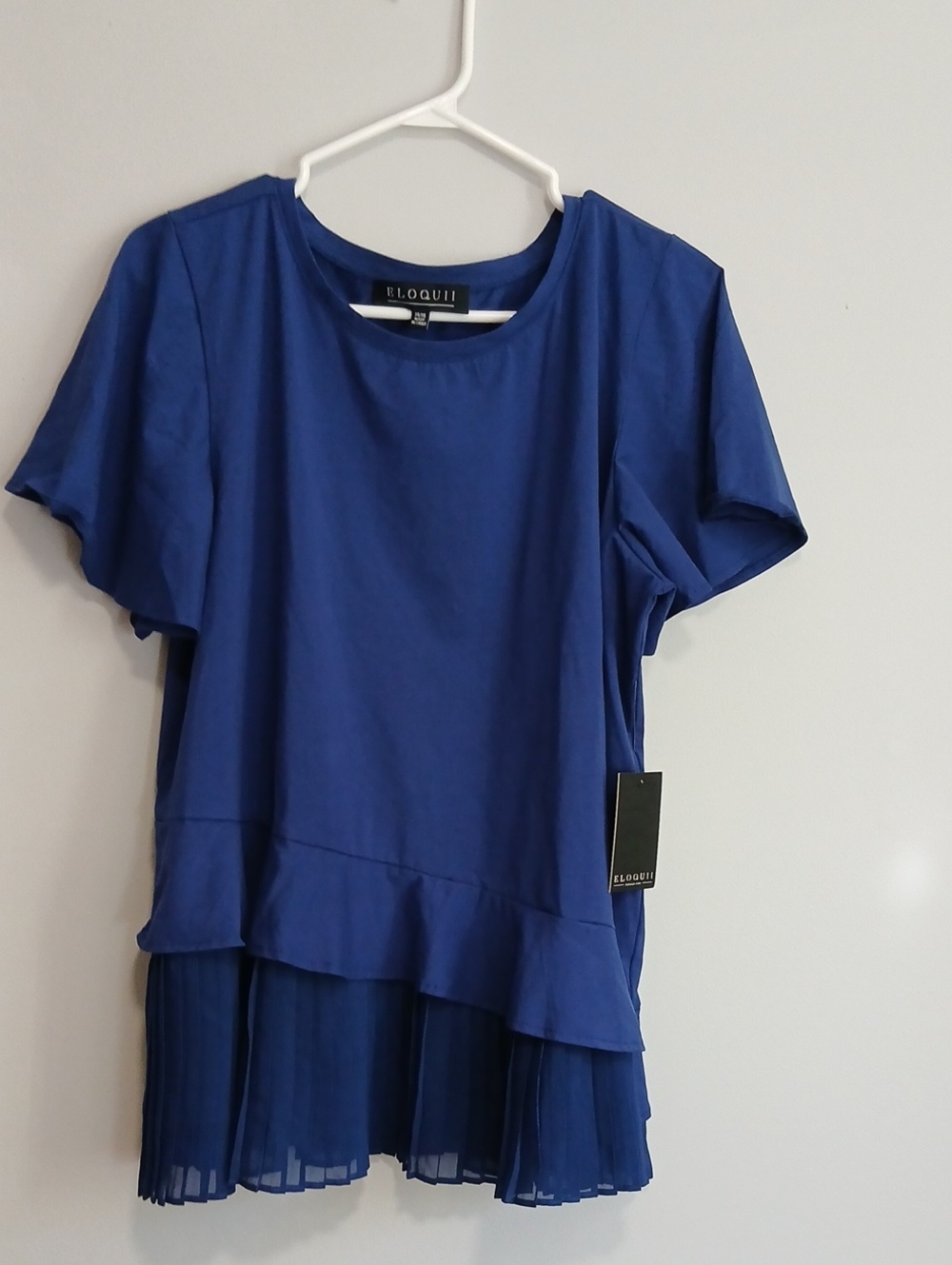 ELOQUII Women's Royal Blue Layered Pleat Hem Top
